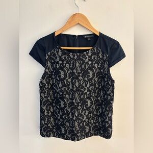 Brooks Brothers Navy & White Lace Overlay Gingham Short sleeved Blouse, Size 10